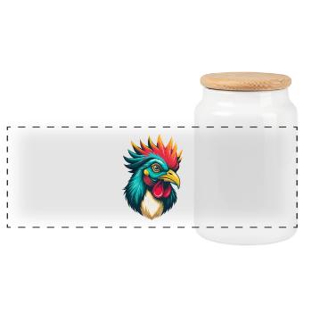 Huhn Niedliches Kawaii Cartoon Clipart Tier Gesicht - Panorama Keksdose mit Holzdeckel - Weiß - Vorne