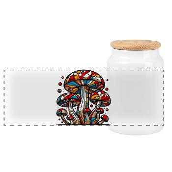Fungo Funghi Mushroom Mushrooms - Panoramic Cookie Jar with Wooden Lid - white - Front