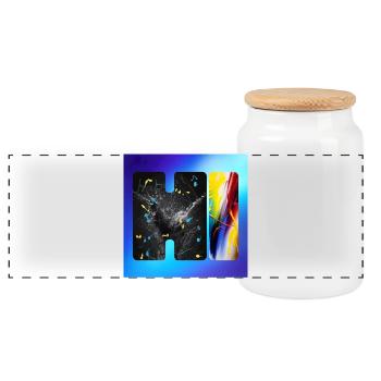 Schwarze Splatter-Abstraktion - Panorama Keksdose mit Holzdeckel - Weiß - Vorne