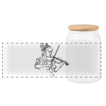 Fiddle Girl Drawing - Panoramic Cookie Jar with Wooden Lid - white - Front