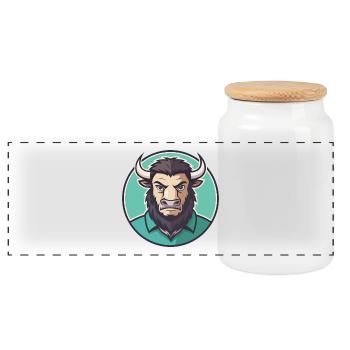 Bison Kawaii Dessin animé Personnage Animal Visage D’animal De Compagnie - Boîte à biscuits avec couvercle en bois - blanc - Devant