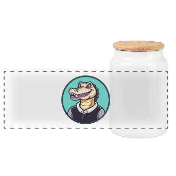 Crocodile Kawaii Dessin animé Personnage Animal Animal Visage - Boîte à biscuits avec couvercle en bois - blanc - Devant