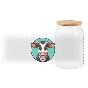 vache kawaii dessin animé personnage animal visage d’animal de compagnie - Boîte à biscuits avec couvercle en bois - blanc - Devant