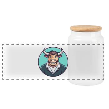Bull Kawaii Cartoon Figur Tier Haustier Gesicht - Panorama Keksdose mit Holzdeckel - Weiß - Vorne