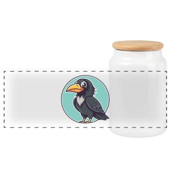 Crow Kawaii Dessin animé Personnage Animal Animal Visage - Boîte à biscuits avec couvercle en bois - blanc - Devant