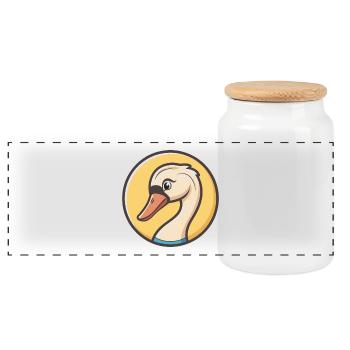 cygne kawaii dessin animé personnage animal visage d’animal - Boîte à biscuits avec couvercle en bois - blanc - Devant