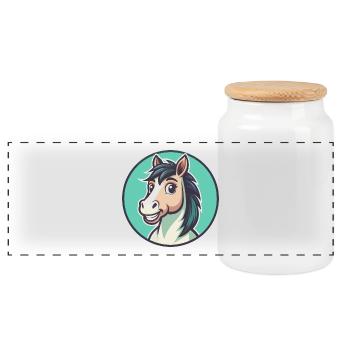 Pferd Kawaii Cartoon Figur Tier Haustier Gesicht - Panorama Keksdose mit Holzdeckel - Weiß - Vorne