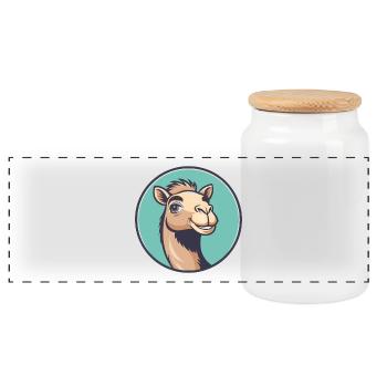 Camel Kawaii Dessin animé Personnage Animal Animal Visage - Boîte à biscuits avec couvercle en bois - blanc - Devant
