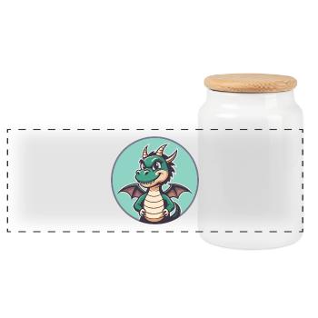 Dragon Kawaii Dessin animé Personnage Animal Animal Visage - Boîte à biscuits avec couvercle en bois - blanc - Devant