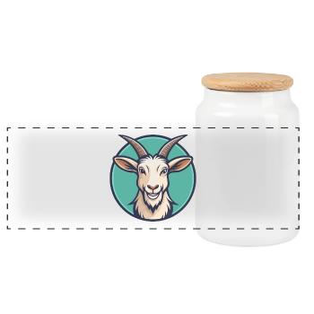 Goat Kawaii Cartoon Character Animal Pet Face - Panoramic Cookie Jar with Wooden Lid - white - Front