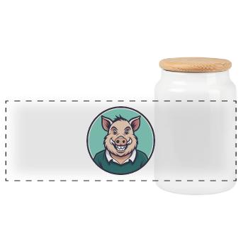 Sanglier Kawaii Dessin animé Personnage Animal Animal Visage - Boîte à biscuits avec couvercle en bois - blanc - Devant