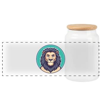 Lion Kawaii Dessin Animé Personnage Animal Animal Visage - Boîte à biscuits avec couvercle en bois - blanc - Devant