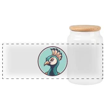 paon kawaii dessin animé personnage animal visage d’animal - Boîte à biscuits avec couvercle en bois - blanc - Devant