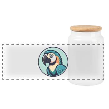 Perroquet Kawaii Dessin animé Personnage Animal Animal Visage - Boîte à biscuits avec couvercle en bois - blanc - Devant