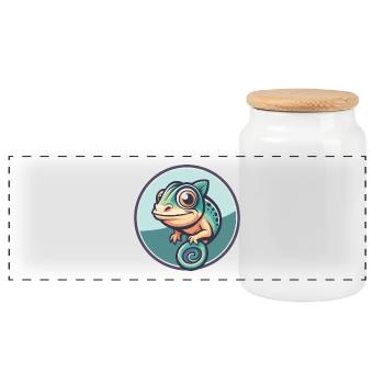 Caméléon Kawaii Dessin animé Personnage Animal Animal Visage - Boîte à biscuits avec couvercle en bois - blanc - Devant