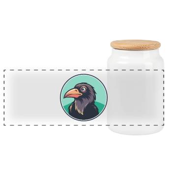 corbeau kawaii dessin animé personnage animal visage d’animal de compagnie - Boîte à biscuits avec couvercle en bois - blanc - Devant