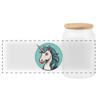 Licorne Kawaii Dessin animé Personnage Animal Animal Visage - Boîte à biscuits avec couvercle en bois - blanc - Devant