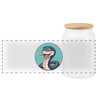 Serpent Kawaii Dessin animé Personnage Animal Animal Visage - Boîte à biscuits avec couvercle en bois - blanc - Devant