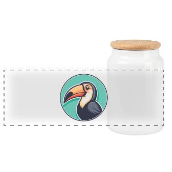 Toucan Kawaii Cartoon Character Animal Pet Face - Panoramic Cookie Jar with Wooden Lid - white - Front
