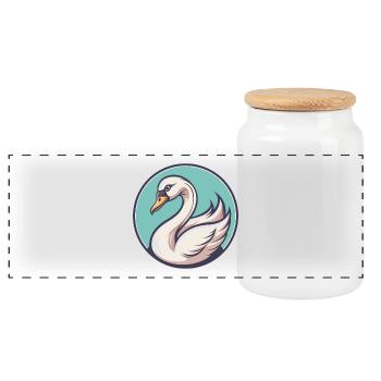 cygne kawaii dessin animé personnage animal visage d’animal - Boîte à biscuits avec couvercle en bois - blanc - Devant