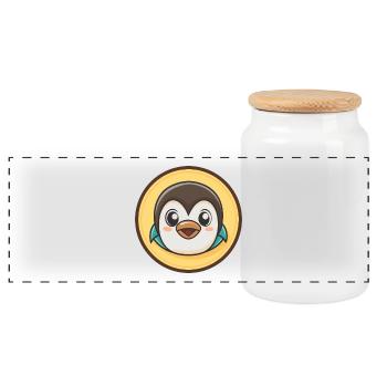 Pingouin Kawaii Dessin animé Personnage Animal Visage D’animal - Boîte à biscuits avec couvercle en bois - blanc - Devant