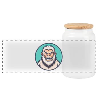 Yeti Kawaii Dessin Animé Personnage Animal Animal Visage - Boîte à biscuits avec couvercle en bois - blanc - Devant