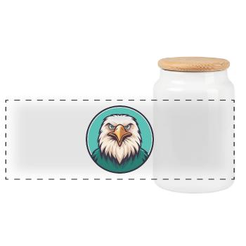 Eagle Kawaii Cartoon Character Animal Pet Face - Panoramic Cookie Jar with Wooden Lid - white - Front
