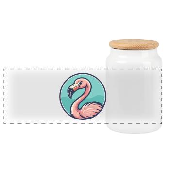 Flamingo Kawaii Cartoon Character Animal Pet Face - Panoramic Cookie Jar with Wooden Lid - white - Front