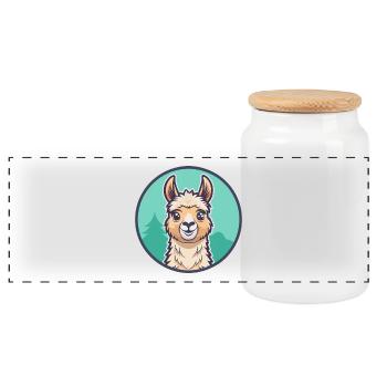 Lama Kawaii Dessin animé Personnage Animal Visage D’animal - Boîte à biscuits avec couvercle en bois - blanc - Devant