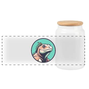 Iguana Kawaii Cartoon Character Animal Pet Face - Panoramic Cookie Jar with Wooden Lid - white - Front