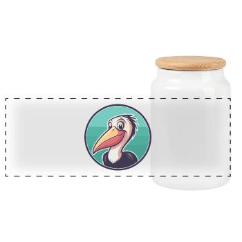 Pelikan Kawaii Cartoon Figur Tier Haustier Gesicht - Panorama Keksdose mit Holzdeckel - Weiß - Vorne