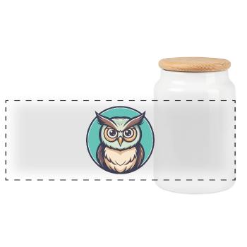 hibou kawaii dessin animé personnage animal visage d’animal - Boîte à biscuits avec couvercle en bois - blanc - Devant