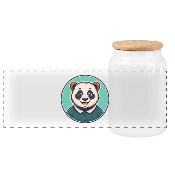 Panda Kawaii Dessin animé Personnage Animal Animal Visage - Boîte à biscuits avec couvercle en bois - blanc - Devant