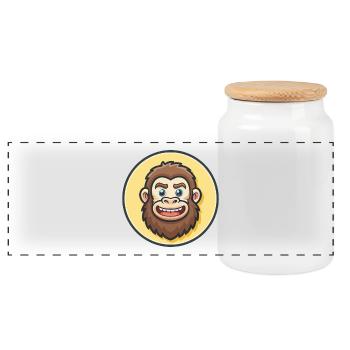 BigFoot Kawaii Cartoon Character Animal Pet Face - Panoramic Cookie Jar with Wooden Lid - white - Front