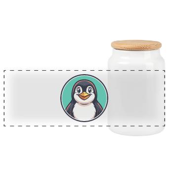 Pingouin Kawaii Dessin animé Personnage Animal Visage D’animal - Boîte à biscuits avec couvercle en bois - blanc - Devant