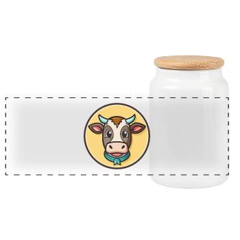vache kawaii dessin animé personnage animal visage d’animal de compagnie - Boîte à biscuits avec couvercle en bois - blanc - Devant