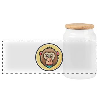 Pavian Kawaii Cartoon Figur Tier Haustier Gesicht - Panorama Keksdose mit Holzdeckel - Weiß - Vorne