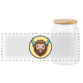 Bison Kawaii Dessin animé Personnage Animal Visage D’animal De Compagnie - Boîte à biscuits avec couvercle en bois - blanc - Devant