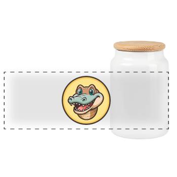 Crocodile Kawaii Dessin animé Personnage Animal Animal Visage - Boîte à biscuits avec couvercle en bois - blanc - Devant