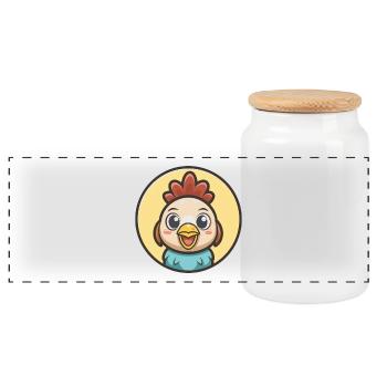 poulet kawaii dessin animé personnage animal visage d’animal - Boîte à biscuits avec couvercle en bois - blanc - Devant