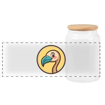 Flamingo Kawaii Cartoon Character Animal Pet Face - Panoramic Cookie Jar with Wooden Lid - white - Front