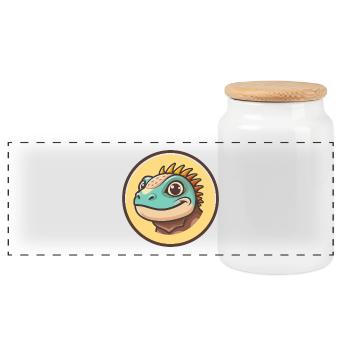 Iguana Kawaii Cartoon Character Animal Pet Face - Panoramic Cookie Jar with Wooden Lid - white - Front