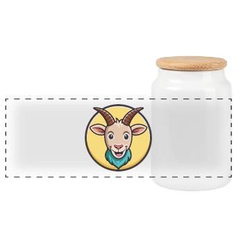 Chèvre Kawaii Dessin animé Personnage Animal Animal Visage - Boîte à biscuits avec couvercle en bois - blanc - Devant