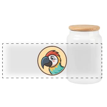 Perroquet Kawaii Dessin animé Personnage Animal Animal Visage - Boîte à biscuits avec couvercle en bois - blanc - Devant