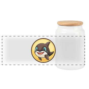 Orca Kawaii Dessin animé Personnage Animal Animal Visage - Boîte à biscuits avec couvercle en bois - blanc - Devant