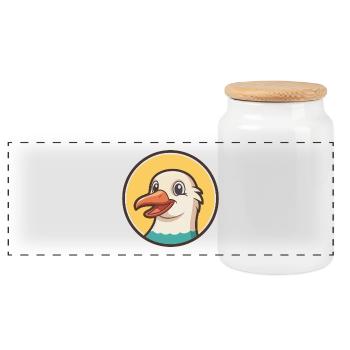 Mouette Kawaii Dessin Animé Personnage Animal Animal Visage - Boîte à biscuits avec couvercle en bois - blanc - Devant