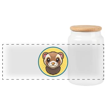 Furet Kawaii Dessin Animé Personnage Animal Animal Visage - Boîte à biscuits avec couvercle en bois - blanc - Devant