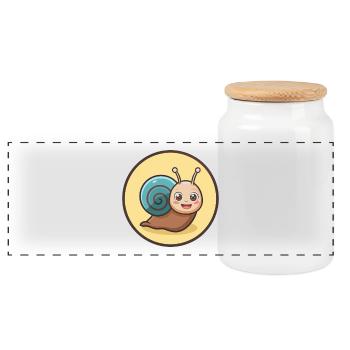 Schnecke Kawaii Cartoon Figur Tier Haustier Gesicht - Panorama Keksdose mit Holzdeckel - Weiß - Vorne