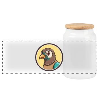 Taube Kawaii Cartoon Figur Tier Haustier Gesicht - Panorama Keksdose mit Holzdeckel - Weiß - Vorne