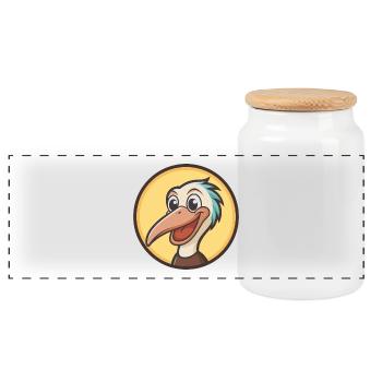 Pelikan Kawaii Cartoon Figur Tier Haustier Gesicht - Panorama Keksdose mit Holzdeckel - Weiß - Vorne